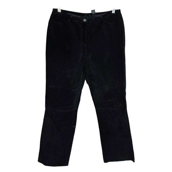 New York & Co 90s Black Suede Retro Leather Classic Straight Leg Pants Jeans 12 - Picture 1 of 9
